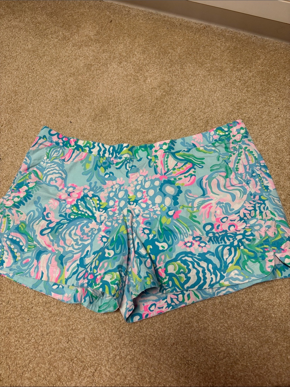Lilly Pulitzer Aqua Floral Print Shorts - Bright Pink & Blue